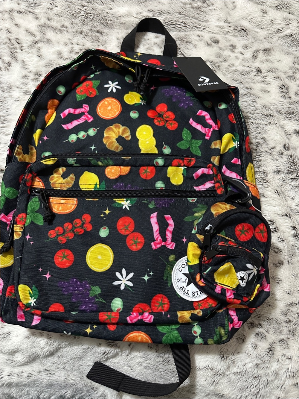 Converse Black Backpack with Multi-Color Fruit Print - New